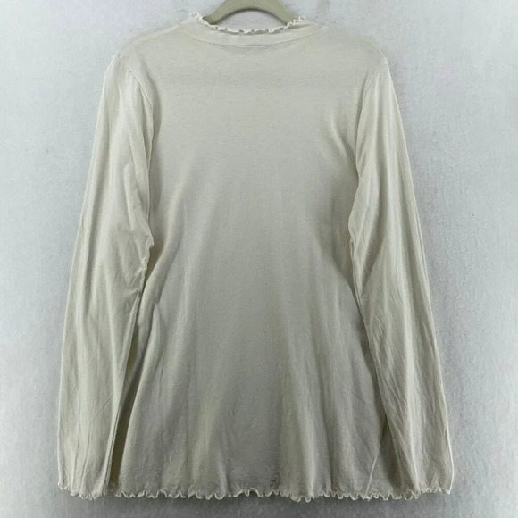LOGO by Lori Goldstein T-shirt Womens L White Long Sleeved Ruffle Trim Pullover - Picture 2 of 12